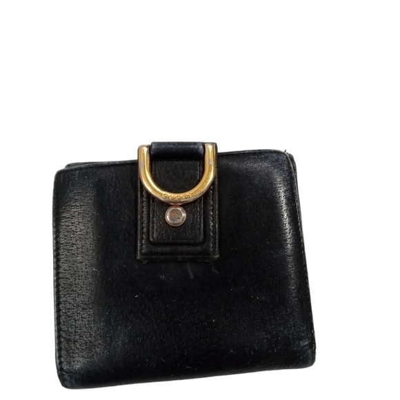 Gucci Women's Pebbled Leather Black Fold-over Wallet Gold D-Ring Detail - Picture 4 of 13